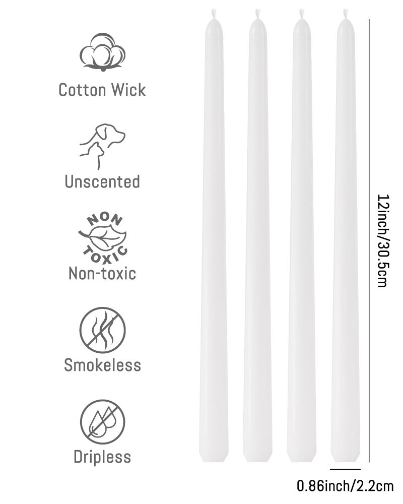 Viyffo Taper Candles 12 Inch White Set of 4 Unscented  Dripless  Smokeless Long Tall Tapered Candlesticks Wedding Home Decor Dinner - Image 3